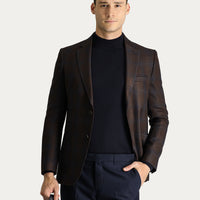 Koyu Kahve Slim Fit Dar Kesim Ekose Spor Ceket