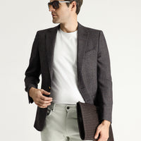Koyu Kahve 6 Drop Regular Fit Standart Kesim Yünlü Kareli Ceket