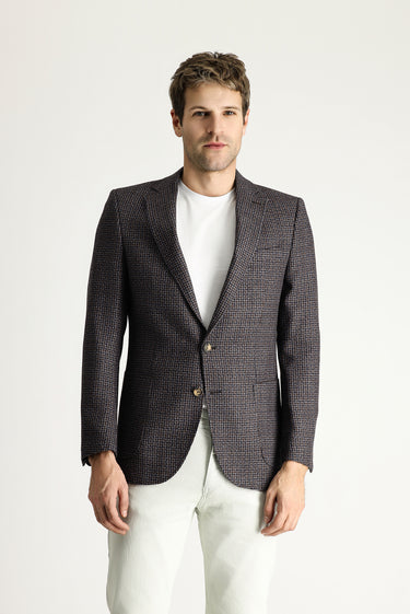 Koyu Kahve Regular Fit Yünlü Kareli Ceket