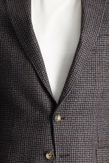 Koyu Kahve Regular Fit Yünlü Kareli Ceket