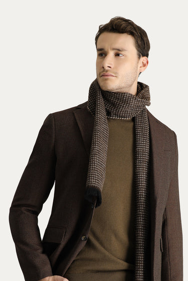 Koyu Kahve Regular Fit Yünlü Desenli Klasik Ceket