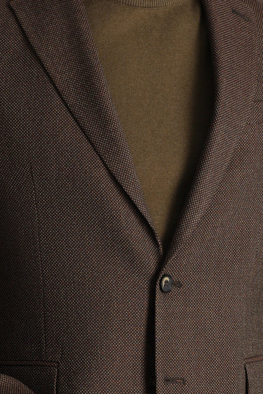 Koyu Kahve Regular Fit Yünlü Desenli Klasik Ceket