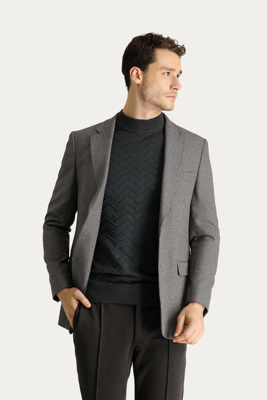 Acı Kahve Relaxed Fit Rahat Kesim Klasik Desenli Ceket