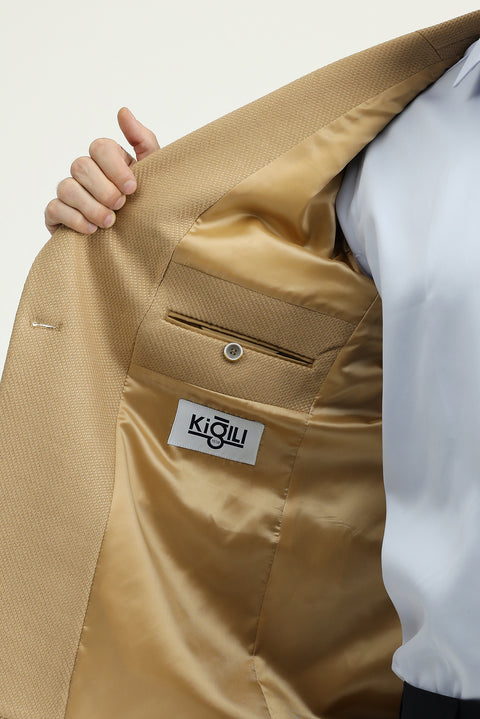 Camel 6 Drop Regular Fit Standart Kesim Kruvaze Desenli Ceket