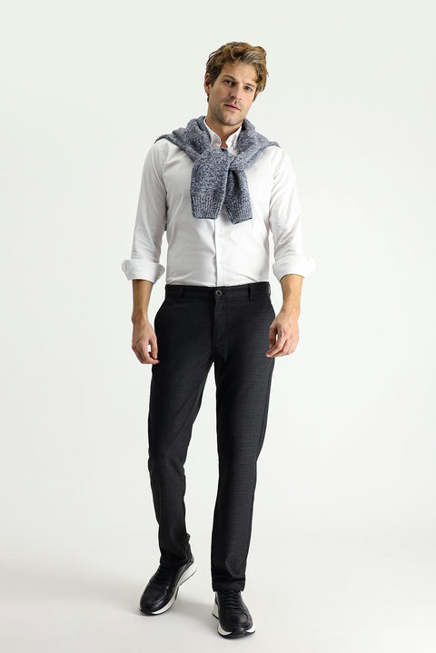 Koyu Füme Regular Fit Standart Kesim Desenli Likralı Kanvas / Chino Pantolon