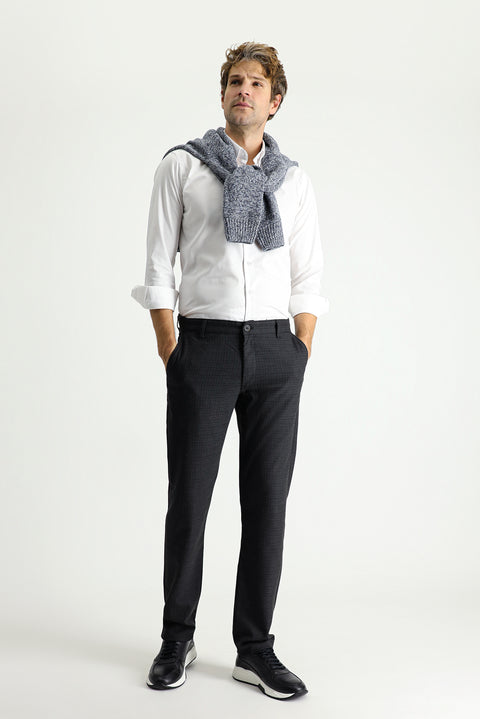 Koyu Füme Regular Fit Standart Kesim Desenli Likralı Kanvas / Chino Pantolon