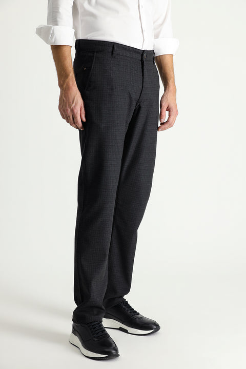 Koyu Füme Regular Fit Standart Kesim Desenli Likralı Kanvas / Chino Pantolon