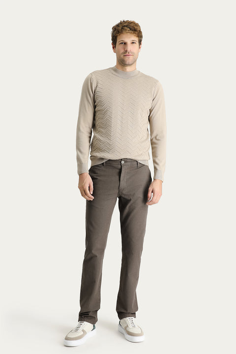 Koyu Vizon Regular Fit Standart Kesim Likralı Kanvas / Chino Pantolon