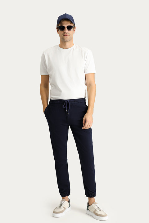 Koyu Lacivert Slim Fit Dar Kesim Beli Lastikli İpli Likralı Jogger Pantolon
