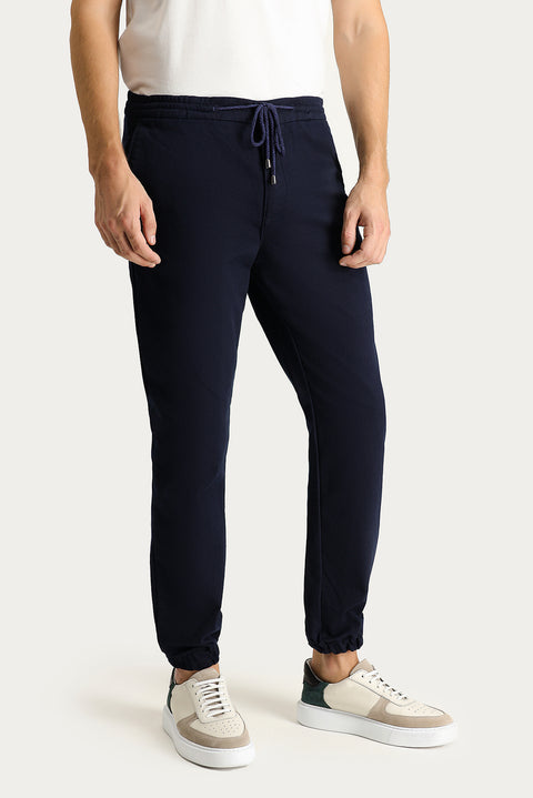 Koyu Lacivert Slim Fit Dar Kesim Beli Lastikli İpli Likralı Jogger Pantolon