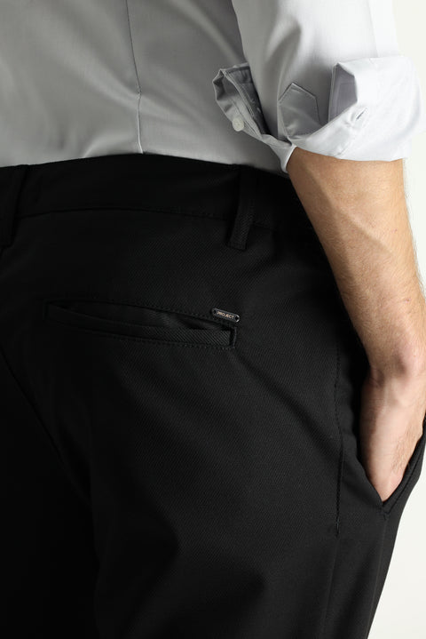 Siyah Slim Fit Dar Kesim Beli Lastikli Likralı Kanvas / Chino Pantolon