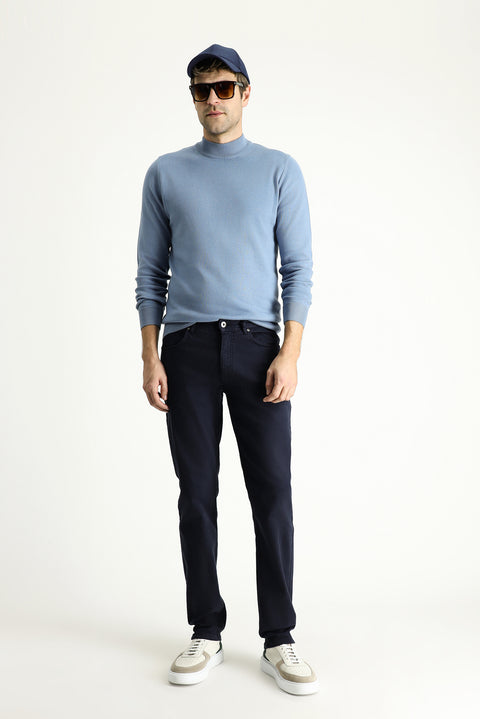 Koyu Lacivert Slim Fit Dar Kesim Likralı Kanvas / Chino Pantolon