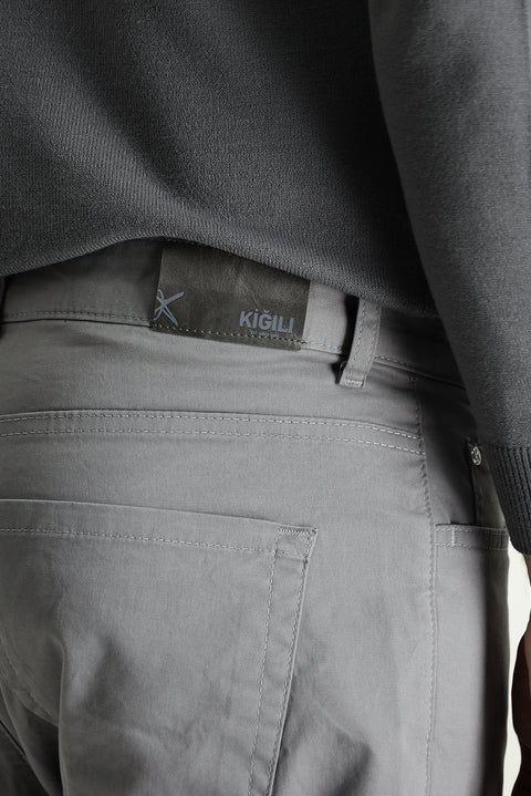 Bulut Gri Regular Fit Standart Kesim Likralı Kanvas / Chino Pantolon
