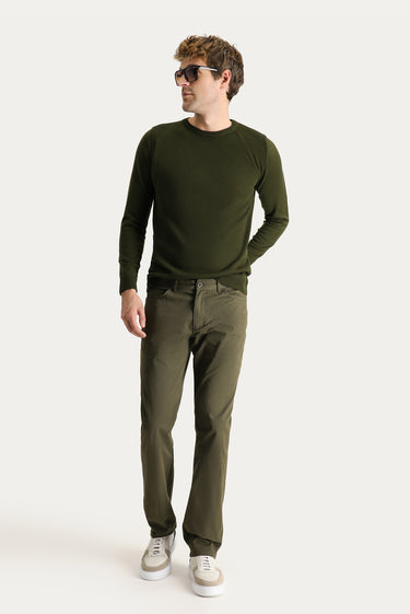Yağ Yeşili-Olive Regular Fit Likralı Kanvas / Chino Pantolon