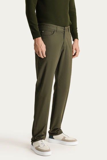 Yağ Yeşili-Olive Regular Fit Likralı Kanvas / Chino Pantolon