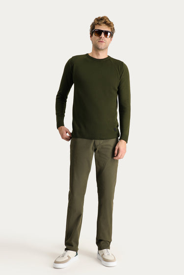 Yağ Yeşili-Olive Regular Fit Likralı Kanvas / Chino Pantolon