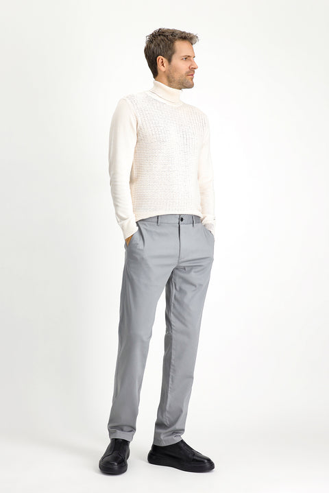 Açık Gri Regular Fit Standart Kesim Likralı Kanvas / Chino Pantolon