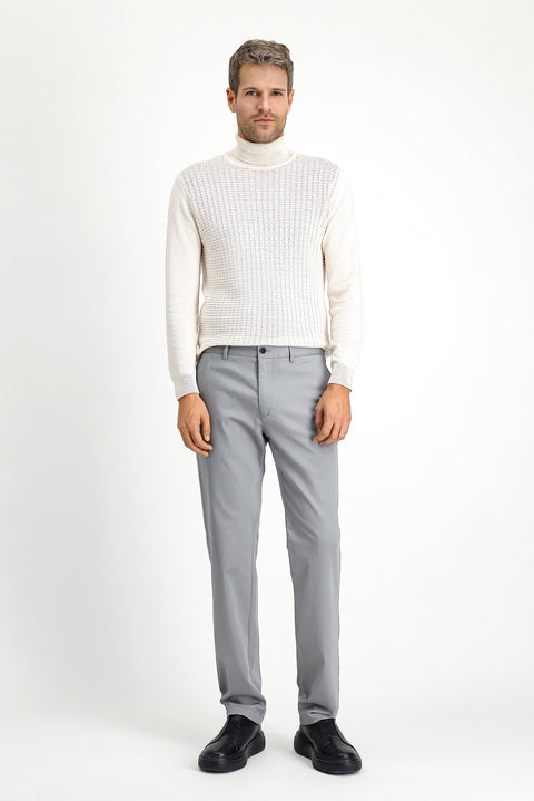 Açık Gri Regular Fit Standart Kesim Likralı Kanvas / Chino Pantolon
