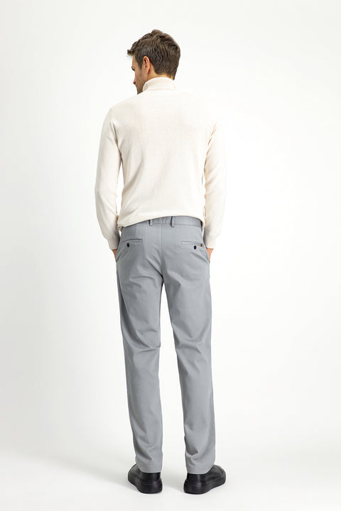 Açık Gri Regular Fit Standart Kesim Likralı Kanvas / Chino Pantolon