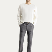 Orta Füme Slim Fit Dar Kesim Beli Lastikli İpli Desenli Likralı Pantolon