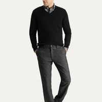 Siyah Regular Fit Desenli Likralı Kanvas / Chino Pantolon