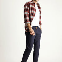 Koyu Lacivert Slim Fit Dar Kesim Beli Lastikli İpli Desenli Likralı Pantolon