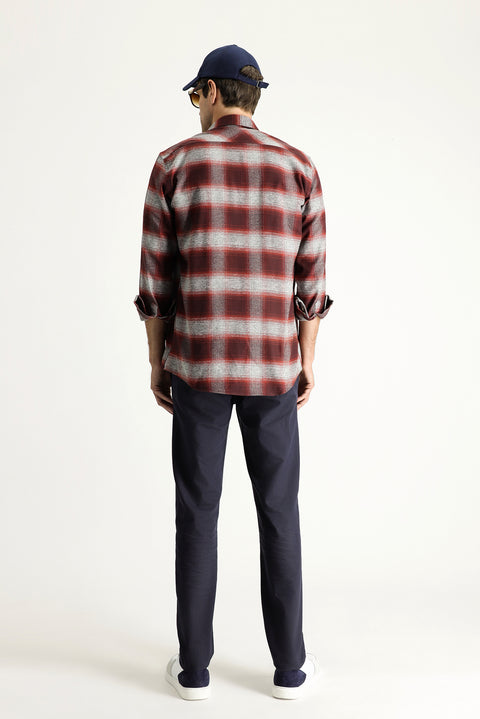 Koyu Lacivert Slim Fit Dar Kesim Beli Lastikli İpli Desenli Likralı Pantolon