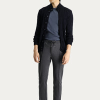 Koyu Antrasit Slim Fit Dar Kesim Beli Lastikli İpli Likralı Örme Pantolon