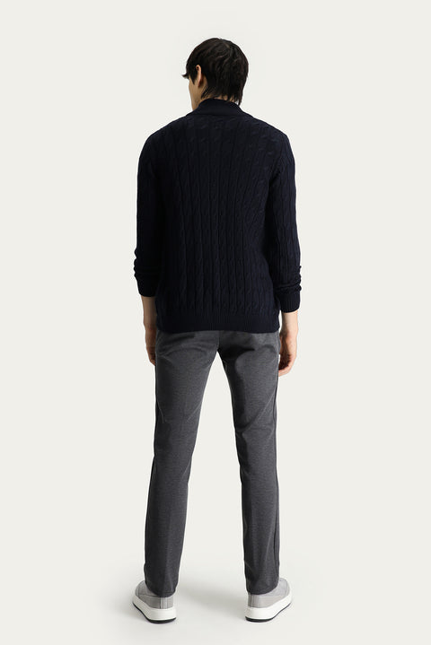 Koyu Antrasit Slim Fit Dar Kesim Beli Lastikli İpli Likralı Örme Pantolon