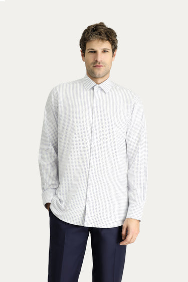 Mavi Uzun Kol Klasik Desenli Pamuk Gömlek