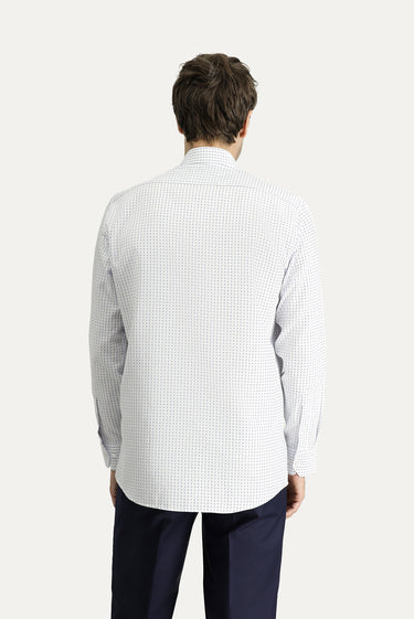 Mavi Uzun Kol Klasik Desenli Pamuk Gömlek