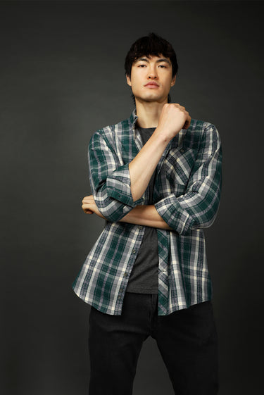 Koyu Yeşil Uzun Kol Regular Fit Ekose Oduncu Pamuk Gömlek