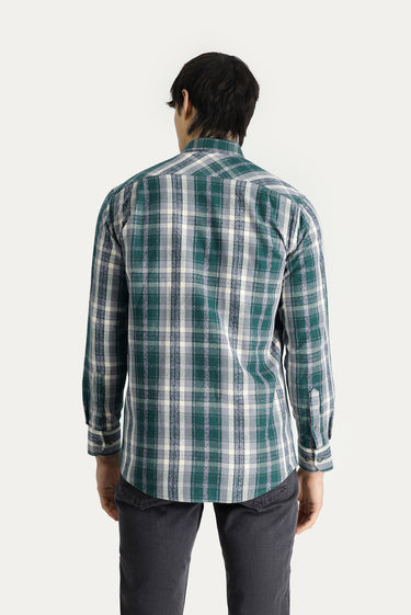 Koyu Yeşil Uzun Kol Regular Fit Ekose Oduncu Pamuk Gömlek
