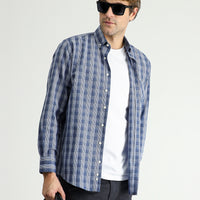 Orta Lacivert Uzun Kol Regular Fit Ekose Pamuklu Kolay Ütülenebilir Gömlek