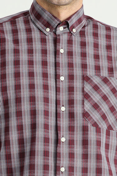 Koyu Kırmızı Uzun Kol Regular Fit Ekose Pamuklu Gömlek