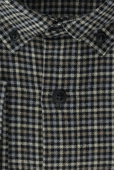 Siyah Büyük Beden Uzun Kol Ekose Pamuklu Kolay Ütülenebilir Düğmeli Yaka Oduncu Gömlek