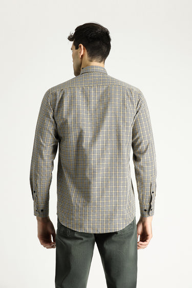 Orta Bej Uzun Kol Regular Fit Oduncu Ekose Pamuklu Kolay Ütülenebilir Gömlek