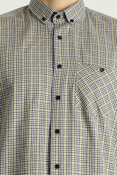Orta Bej Uzun Kol Regular Fit Oduncu Ekose Pamuklu Kolay Ütülenebilir Gömlek