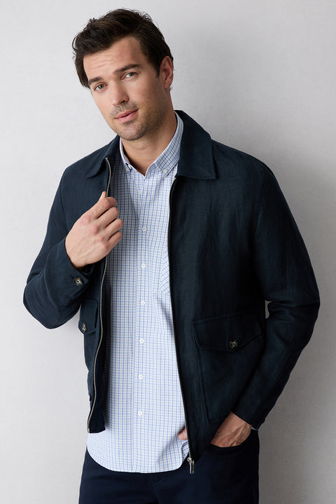 Aqua Blue Long Sleeve Regular Fit Button-Down Collar Easy Iron Plaid Cotton Shirt