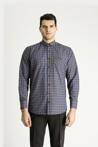 Hardal Uzun Kol Regular Fit Ekose Pamuklu Kolay Ütülenebilir Düğmeli Yaka Gömlek