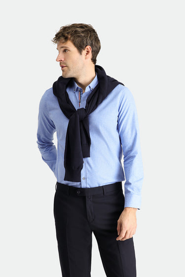 Havacı Mavi Uzun Kol Slim Fit Dar Kesim Oduncu Spor Pamuklu Düğmeli Yaka Gömlek