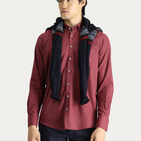 Açık Bordo Uzun Kol Slim Fit Dar Kesim Oduncu Spor Pamuklu Düğmeli Yaka Gömlek