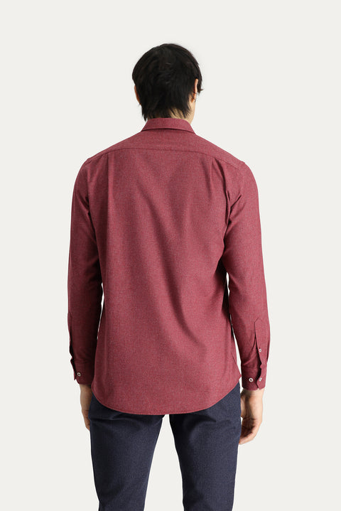 Light Burgundy Long Sleeve Slim Fit Narrow Cut Lumberjack Sport Cotton Button-Down Collar Shirt