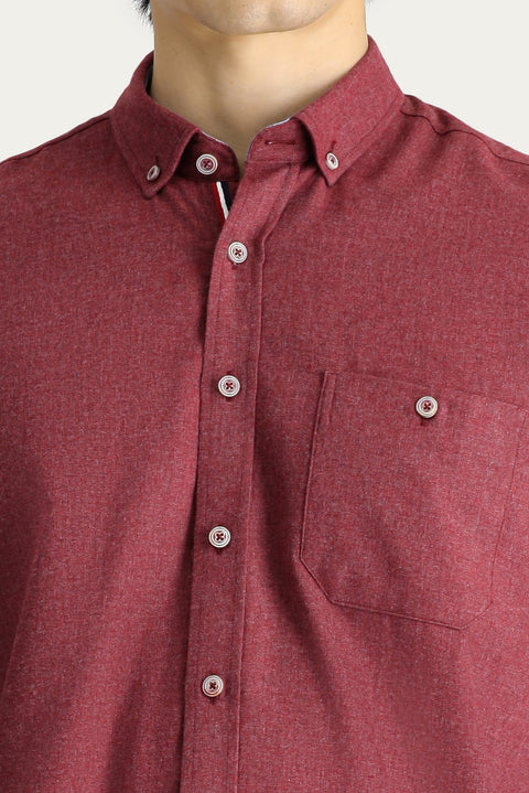 Light Burgundy Long Sleeve Slim Fit Narrow Cut Lumberjack Sport Cotton Button-Down Collar Shirt