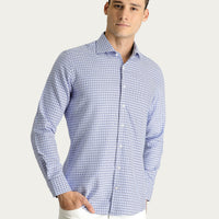 Koyu Mavi Uzun Kol Slim Fit Dar Kesim Desenli Pamuk Gömlek