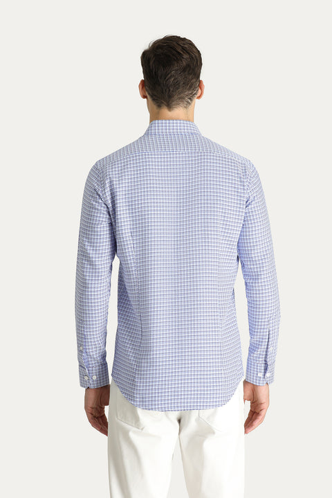 Koyu Mavi Uzun Kol Slim Fit Dar Kesim Desenli Pamuk Gömlek