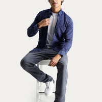 Koyu Lacivert Uzun Kol Slim Fit Dar Kesim Denim Görünümlü Spor Pamuk Gömlek