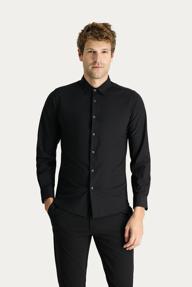 Siyah Techno-Line Uzun Kol Slim Fit Dar Kesim Gömlek