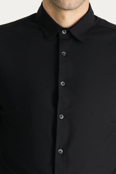 Siyah Techno-Line Uzun Kol Slim Fit Dar Kesim Gömlek
