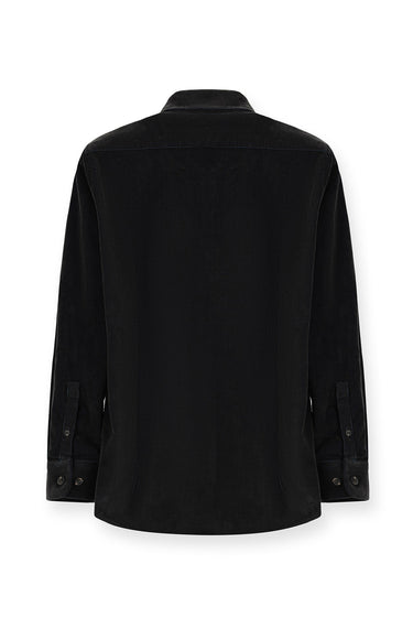 Orta Antrasit Uzun Kol Slim Fit Dar Kesim Kadife Pamuklu Düğmeli Yaka Gömlek